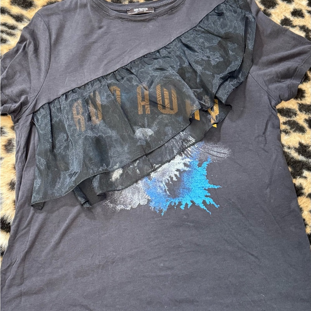 Zara Tee with Blue and Gold Graphic